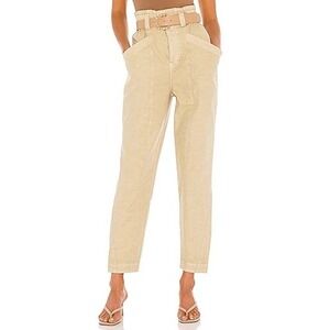 Free People Paperbag Waist Utility Pants Med Tan High Rise Tapered Boho Safari